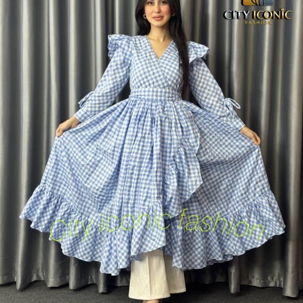 Full Sleeve Ruffle Dress (Sky Blue)